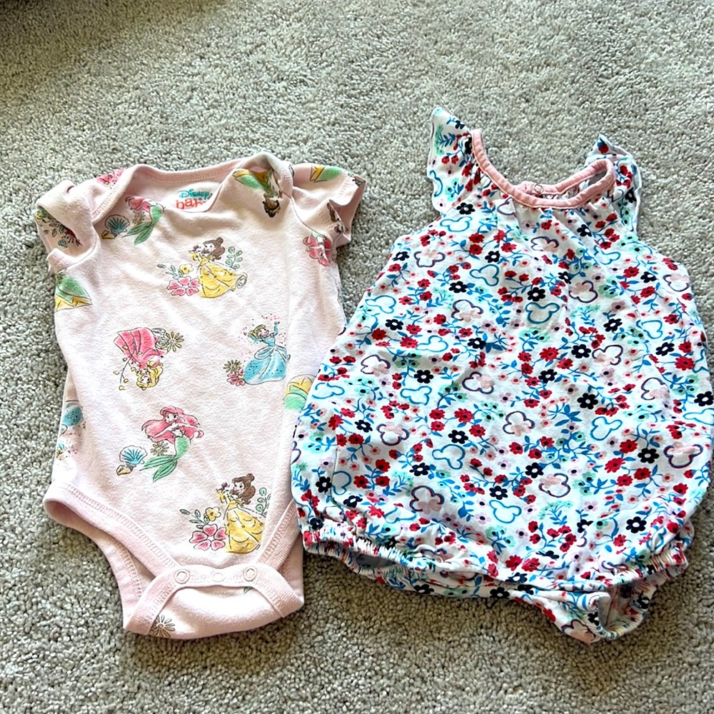 Disney Baby onesie and romper with hidden mickeys. Size 3-6 m